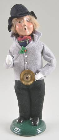 Traditional Assorted Carolers Boy With Brass Candleholder-Grey Coat - Nb83434, No Box