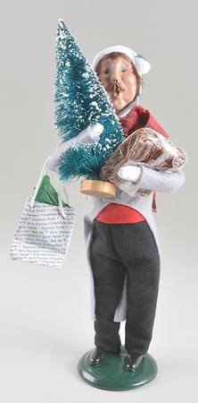 Traditional Assorted Carolers Mustache Man Shopper With Tree-Plum Pudd - No Box