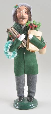 Traditional Assorted Carolers Shopper Man With Wreath-Wood-Pinecones - Nb1050, No Box