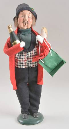 Traditional Assorted Carolers Shopper Man With Wine And Bread - Nb1049, No Box