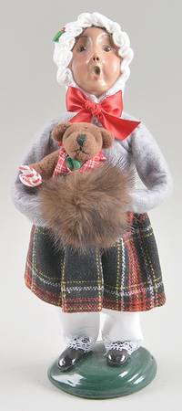 Traditional Assorted Carolers Girl With Muff And Teddy Bear-Grey Coat - No Box Nb875