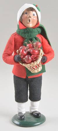 Traditional Assorted Carolers Boy With Apple Basket-Red Coat - No Box