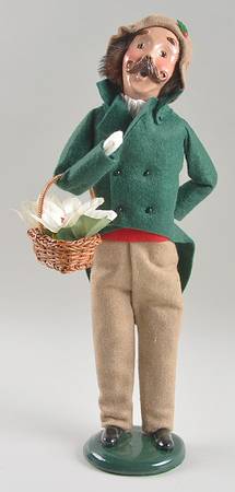 Traditional Assorted Carolers Mustache Man With Poinsettia Basket - No Box