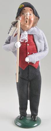 Traditional Assorted Carolers Man With Metal Lantern On Pole-Grey Coat - No Box