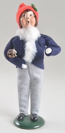 Traditional Assorted Carolers Boy With Chestnuts-Blue Fur Lined Coat - No Box