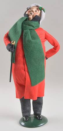 Traditional Assorted Carolers Man With Cane-Long Red Coat - No Box