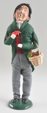 Traditional Assorted Carolers Man With Bird And Apple Basket - No Box