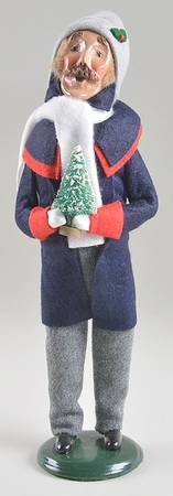 Traditional Assorted Carolers Mustache Man With Tree Blue And Red Coat - No Box