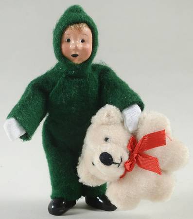 Traditional Assorted Carolers Toddler With Teddy Bear-Green Snowsuit - No Box