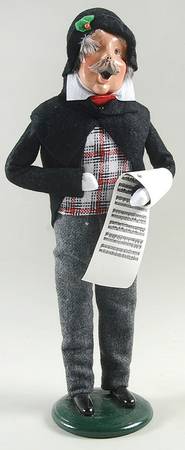 Traditional Assorted Carolers Mustache Man With Music-Black Coat - No Box