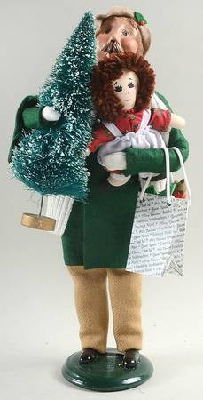 Traditional Assorted Carolers Shopper Man With Tree And Doll-Green Coa - Nb979, No Box