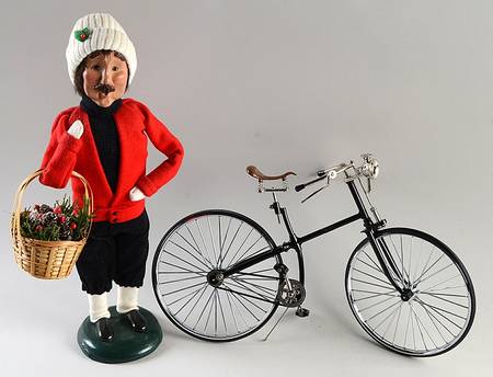 Traditional Assorted Carolers Man With Bicycle And Basket-Red Coat - Nb1036, No Box