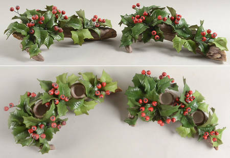 Boehm Giftware Holly Candlesticks-Pair - Boxed