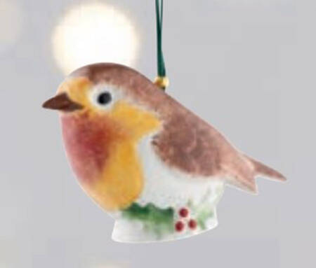 Belleek Christmas Ornament Robin With Holly - Boxed