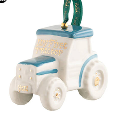 Belleek Christmas Ornament Tractor-Blue - Boxed