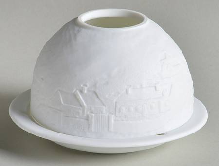 Bernardaud Lithophane Candle Votive Village Snow Scene - Boxed