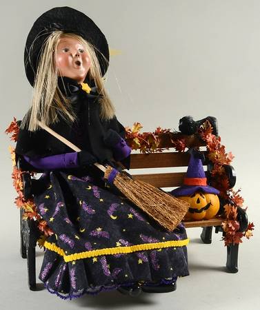 Halloween Carolers & Accessories Witch Sitting On Bench - No Box