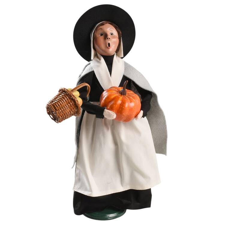 Thanksgiving & Harvest Carolers Pilgrim Woman Holding Pumpkin - No Box