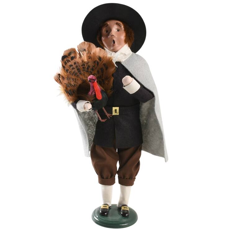 Thanksgiving & Harvest Carolers Pilgrim Man Holding Turkey - No Box