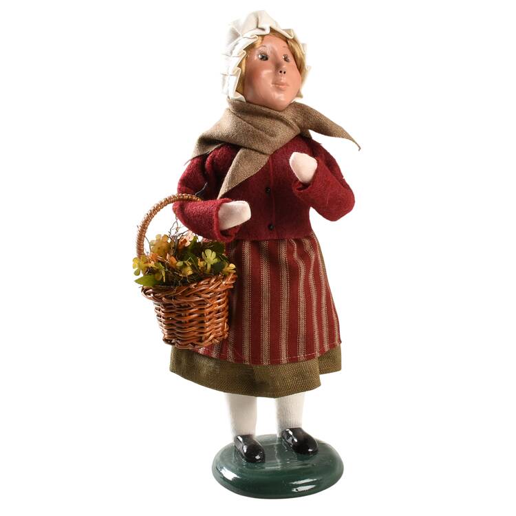 Thanksgiving & Harvest Carolers Pilgrim Girl W/ Flower Basket - No Box