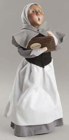 Thanksgiving & Harvest Carolers Pilgrim Woman W/ Wooden Tray - No Box