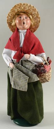 Thanksgiving & Harvest Carolers Woman With Cheese & Wine Basket - No Box