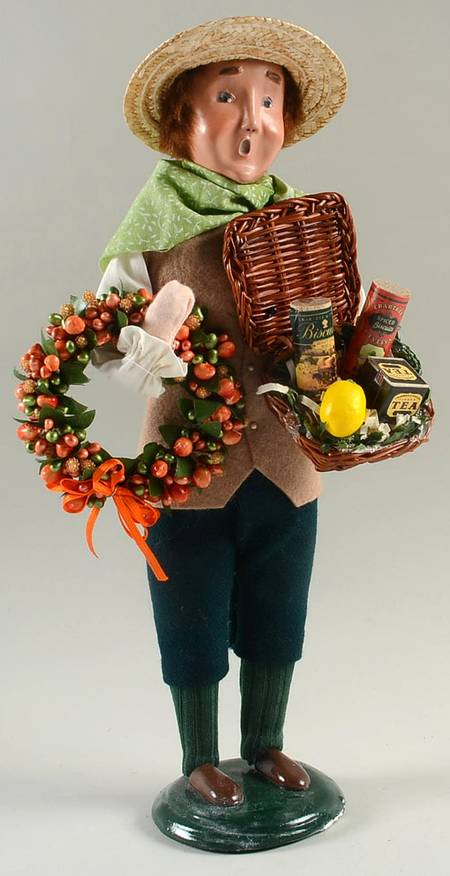 Thanksgiving & Harvest Carolers Man With Autumn Wreath/Basket - No Box