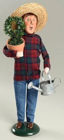 Thanksgiving & Harvest Carolers Man With Watering Can And Flower Pot - No Box