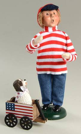 Spring & Summer Carolers Boy In Striped Shirt With Top Wagon - No Box