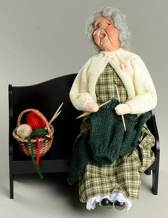 Spring & Summer Carolers Grandmother Knitting Sitting On Bench - No Box