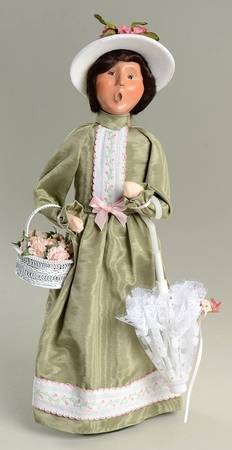 Spring & Summer Carolers Woman In Green Dress With White Umbrella - No Box