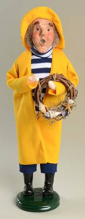 Spring & Summer Carolers Man In Yellow Rain Gear With Wreath - No Box