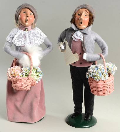 Spring & Summer Carolers Man And Woman With Pink Flower Baskets - No Box