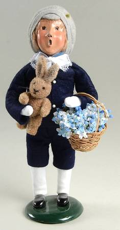 Spring & Summer Carolers Boy With Toy Rabbit And Blue Flowers - No Box