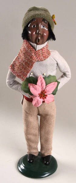 African American Carolers Man With Pink Poinsettia - Gray - No Box 81a