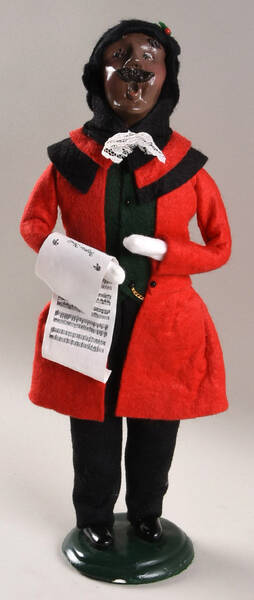 African American Carolers Mustache Man With Music-Red Coat - No Box
