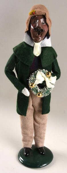 African American Carolers Mustche Man With Wreath - Green Coat - No Box