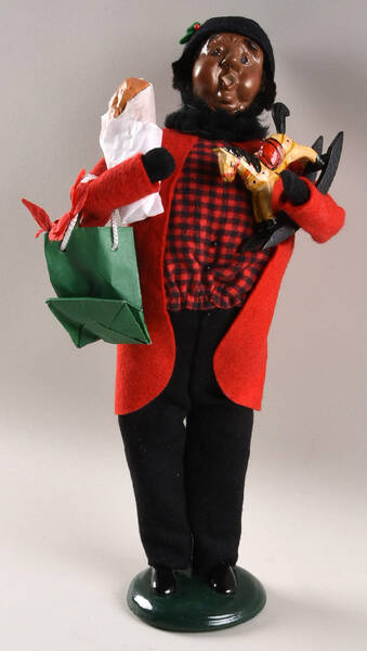 African American Carolers Traditional Shopper-Man Red Coat - No Box