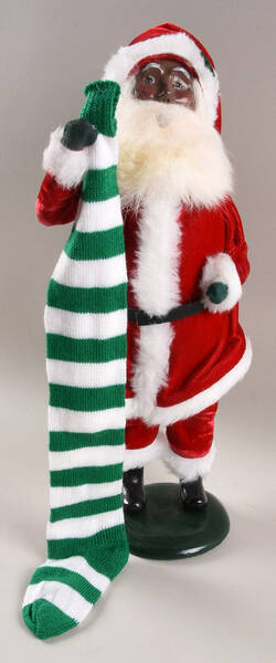African American Carolers Velvet Santa With Stocking - No Box