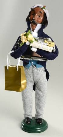 African American Carolers Victorian Shopper-Man Blue Coat - No Box