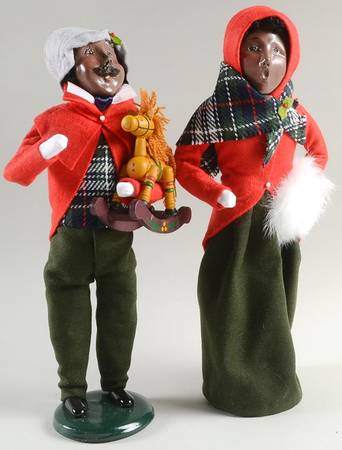 African American Carolers Man & Woman In Red Coats-Pair - No Box