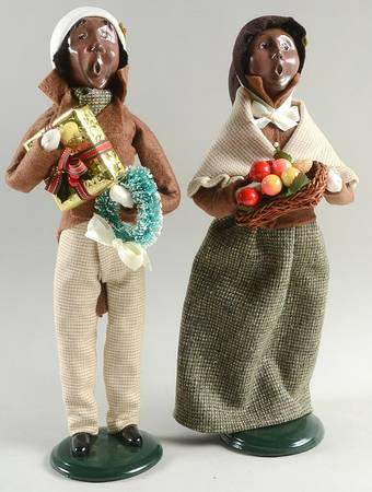 African American Carolers Man & Woman With Gifts-Pair - No Box