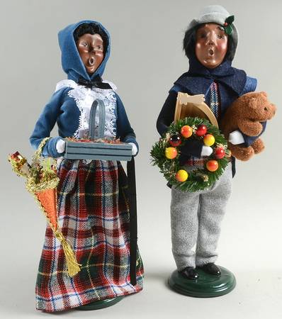 African American Carolers Decorating Man & Woman-Pair - No Box