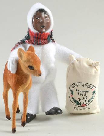 African American Carolers Toddler Feeding Reindeer - No Box