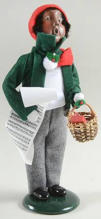 African American Carolers Boy With Basket & Music - No Box
