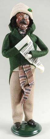 African American Carolers Mustache Man With Music-Green Coat - No Box
