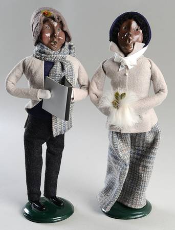 African American Carolers Man & Woman Grey Outfit-Pair - No Box