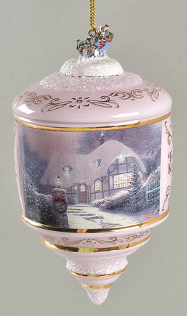 Thomas Kinkades Heirloom Glass Ornaments Christmas Cottage - Pink - No Box