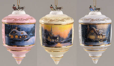 Thomas Kinkades Heirloom Glass Ornaments Eleventh Issue - Set Of 3 - No Box