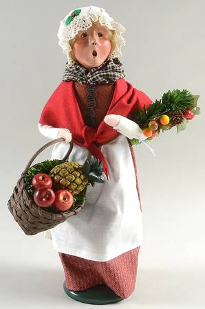 Williamsburg Woman Shopper-Wreath And Basket Of Fruit - No Box